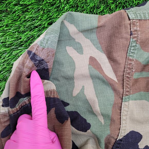 Vintage Woodland Camo Coat Jacket S/M 21x26 Blue Brown Black - Picture 10 of 16